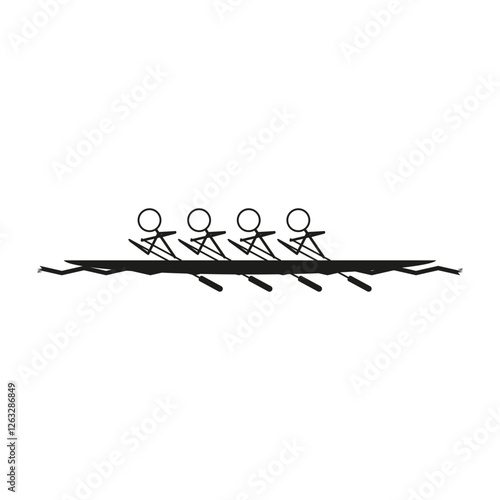 Rowing team icon. Four rowers illustration. Synchrony and teamwork. Vector sports activity. EPS 10.