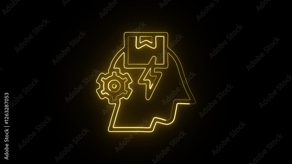 glowing neon creative thinking icon isolated on black background. HD video motion graphic animation glowing neon creative thinking icon isolated on black background. HD video motion graphic animation