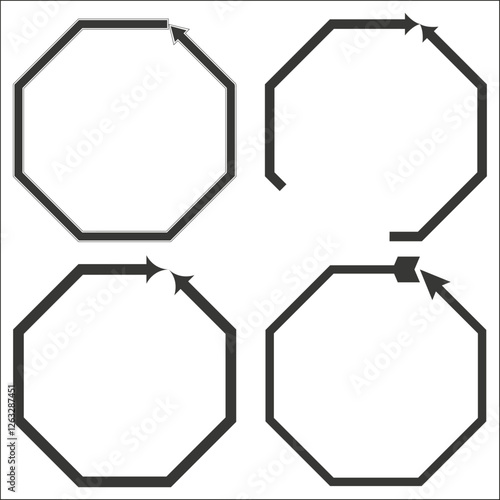 Octagon arrow frame. Circular arrow element. Geometric border shape. Vector illustration. EPS 10.