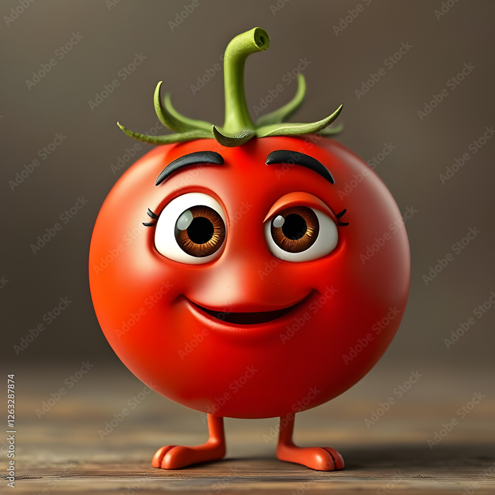 Fototapeta premium Funny 3D Red Tomato Cartoon Character with Eyes