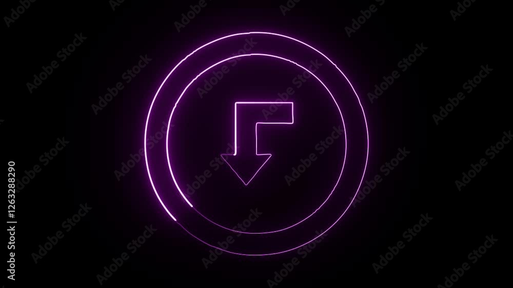 glowing neon down arrow icon isolated on black background. HD video motion graphic animation glowing neon down arrow icon isolated on black background. HD video motion graphic animation