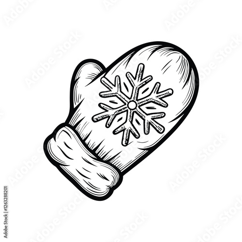 Create an editable stroke vector graphic of a detailed, six-pointed snowflake delicately resting on a smooth, subtly textured surface.