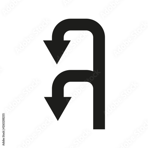 Double arrow icon. Symmetrical direction shape. Black vector symbol. Navigation concept. EPS 10.