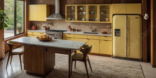 Wallpaper Mural Mid Century Modern Kitchen With Yellow Cabinets And Island Torontodigital.ca