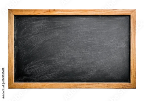 Elegant matte black chalkboard with natural wood frame against white background