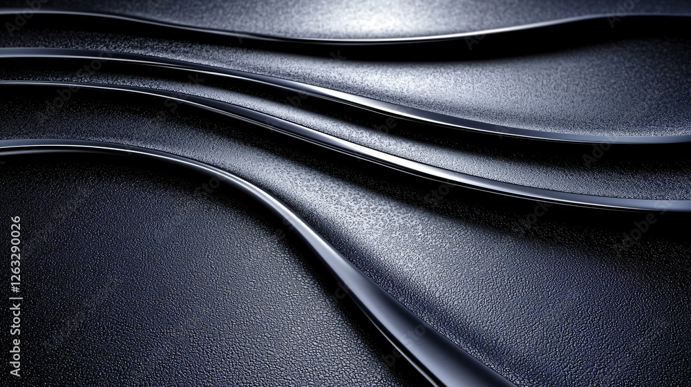 Fototapeta premium Abstract metallic waves, dark background, design texture