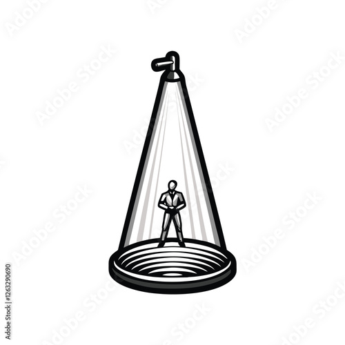 Create a clean, editable vector illustration of a single stage spotlight with a numerical '1' prominently displayed.  Include options for easily adjustable stroke weight and color.