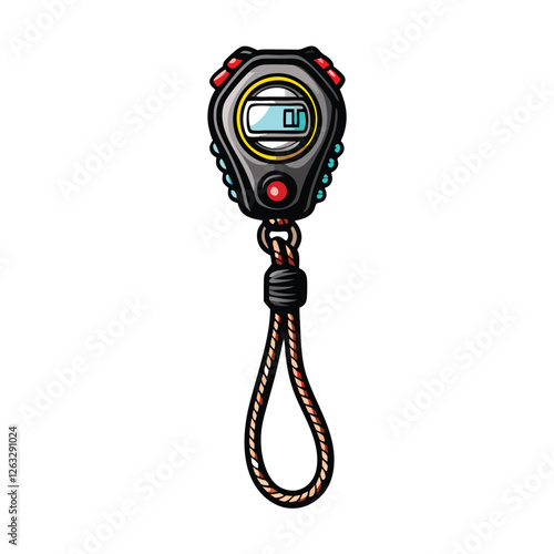 Editable vector illustration of a stopwatch with a lanyard, perfect for sports timing graphics.  Clean lines, easily customizable stroke weight.