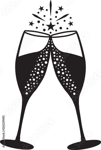 Champagne toast. Vector hand drawn illustration icon for celebration.