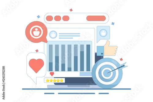 Social media remarketing concept, Targeting specific audience through social media remarketing technology, Creative content marketing ads get likes, shares and subscribers. vector illustration icon.