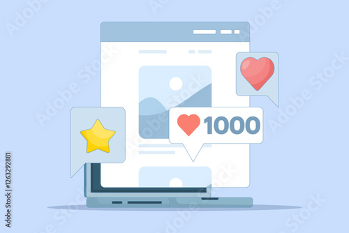 Social media networking concept. Sharing photos and images online with a list of comments such as mobile phone applications, social networking blog followers, or article posting activities.