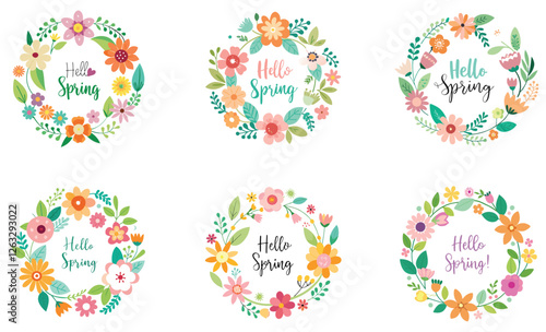 set  flowers with hello spring greeting