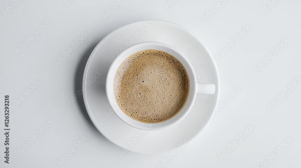 Overhead View Of Coffee Cup On White Saucer Overhead View Of Coffee Cup On White Saucer