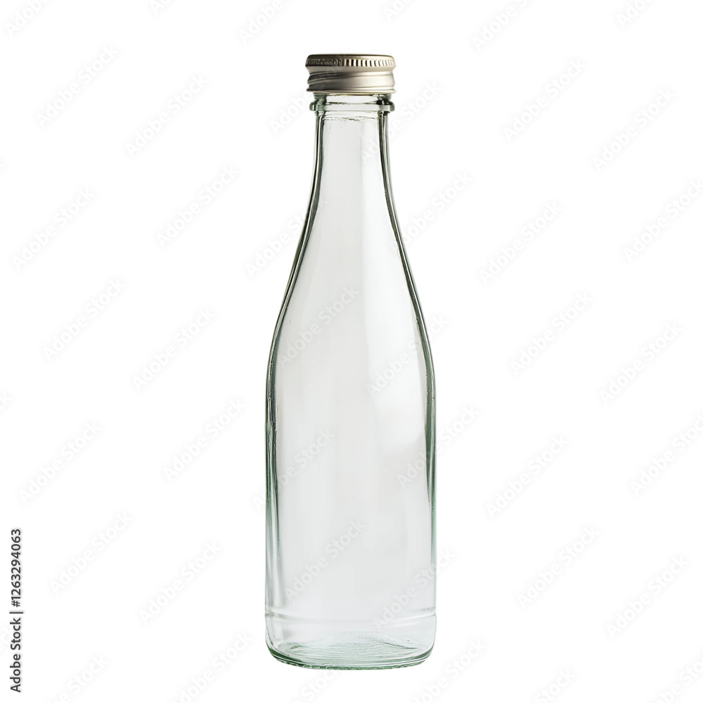 Empty Clear Glass Bottle with Silver Cap Beverage Container Mockup Studio Shot Empty Clear Glass Bottle with Silver Cap Beverage Container Mockup Studio Shot