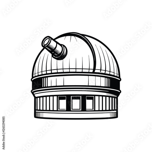 Editable vector illustration of a detailed astronomical observatory with a powerful telescope, suitable for scientific publications or educational materials.
