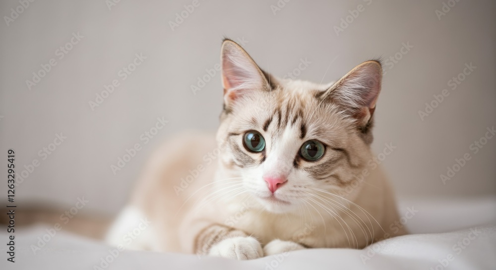 Close-up of a playful young cat with blue eyes relaxing indoors Close-up of a playful young cat with blue eyes relaxing indoors