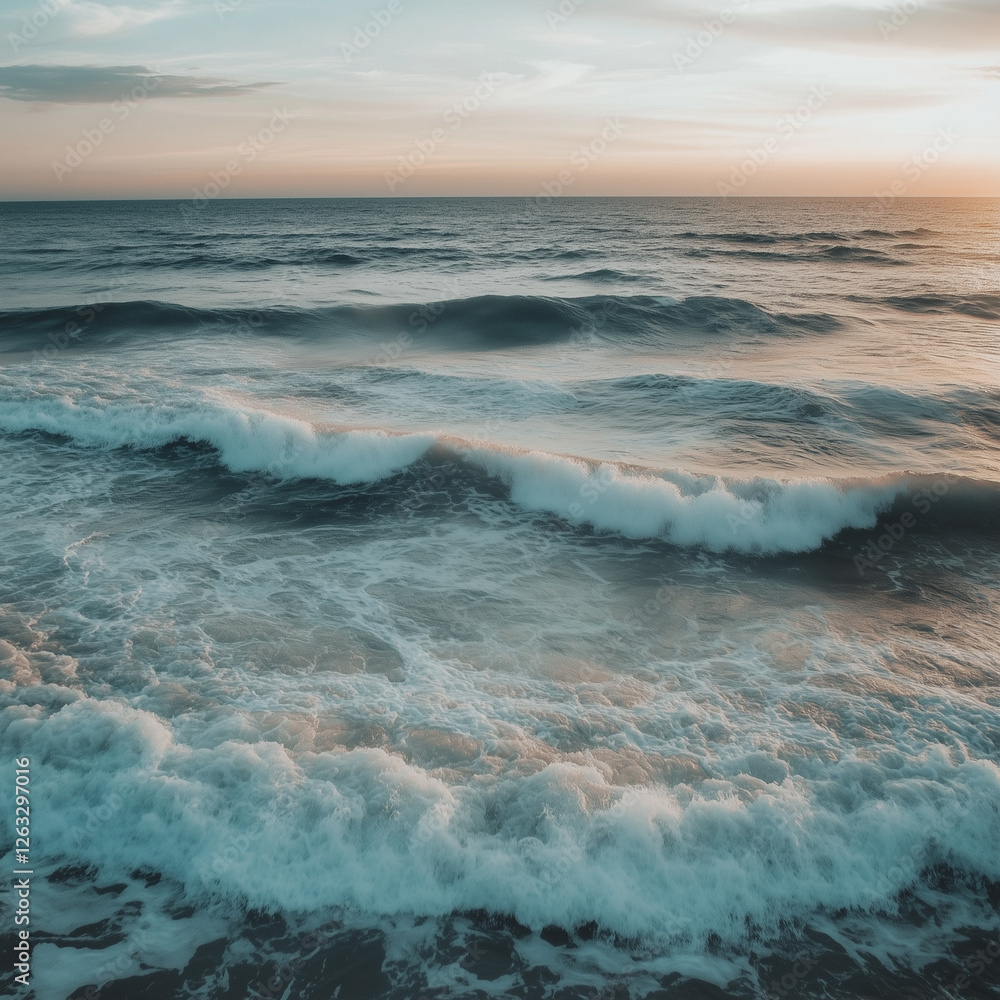 Fototapeta premium Tranquil Sea Wave Background, waves on the beach