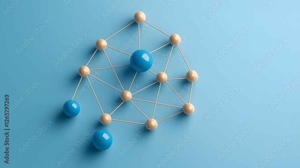 Obraz premium network of interconnected spheres on blue background symbolizes business connectivity and innovation. This represents future of collaboration and technology
