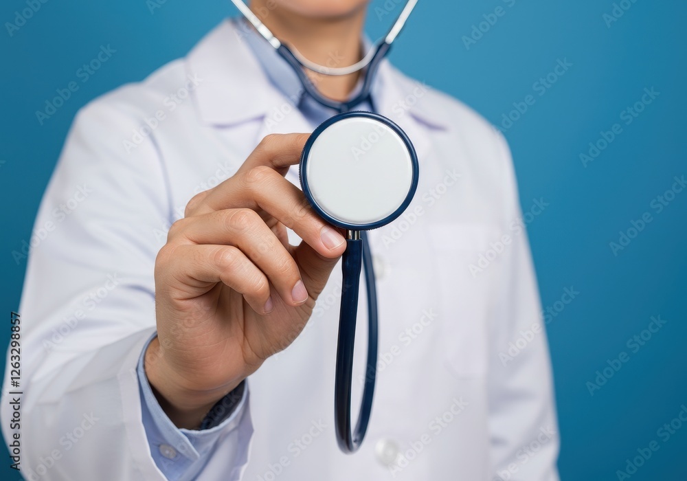 A close-up shot of a doctor hand holding a stethoscope towards the camera emphasizing the medical tool A close-up shot of a doctor hand holding a stethoscope towards the camera emphasizing the medical tool