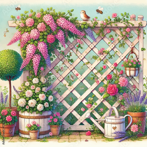 Floral Garden Gate Print Design in Vector