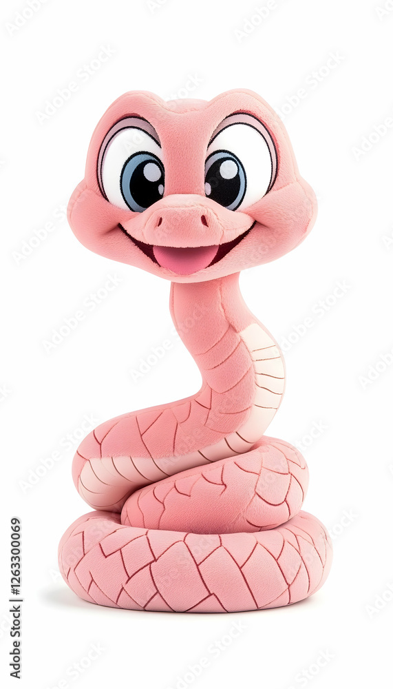 Fototapeta premium Cute pink snake figurine, isolated, white background, children's toy. Generative AI
