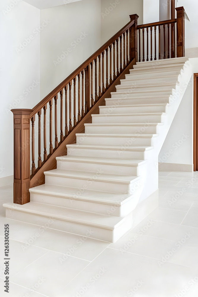 Fototapeta premium Elegant staircase rises through home interior, promoting design and construction. Generative AI