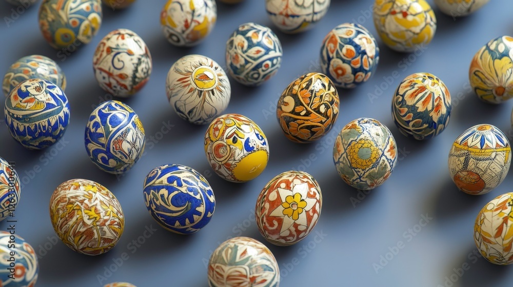 Decorative Eggs with Traditional Rosemaling Carvings and Intricate Patterns in Soft Gaussian Lighting Decorative Eggs with Traditional Rosemaling Carvings and Intricate Patterns in Soft Gaussian Lighting
