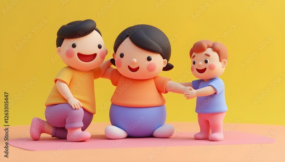 Three adorable cartoon kids joyfully playing together in a 3D render perfect for children's book illustrations or website design. Three adorable cartoon kids joyfully playing together in a 3D render perfect for children's book illustrations or website design.