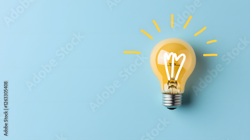Bright light bulb with glowing filament on blue background symbolizes innovation and creativity