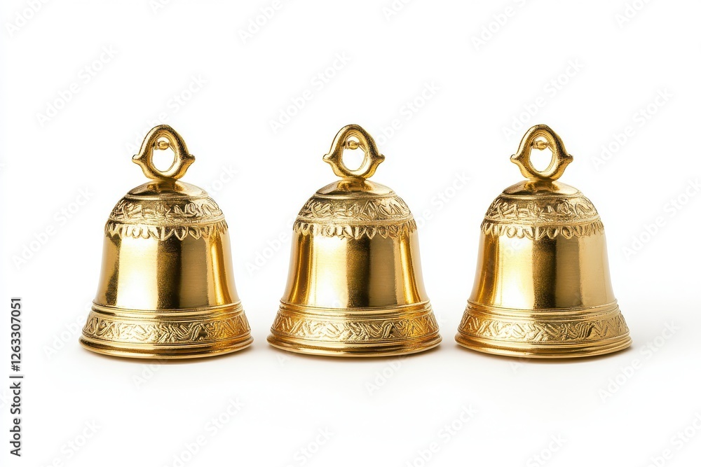 Set of Three beautiful golden bells with unique isolated on white background Set of Three beautiful golden bells with unique isolated on white background