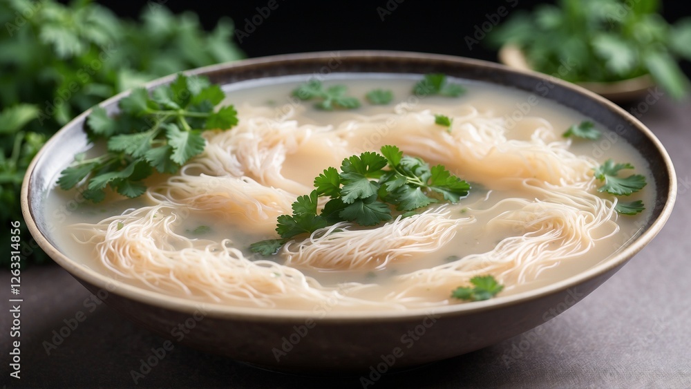Minimalist Noodle Soup in Creamy Style Emphasizing Fresh Herbs
Minimalist Noodle Soup in Creamy Style Emphasizing Fresh Herbs