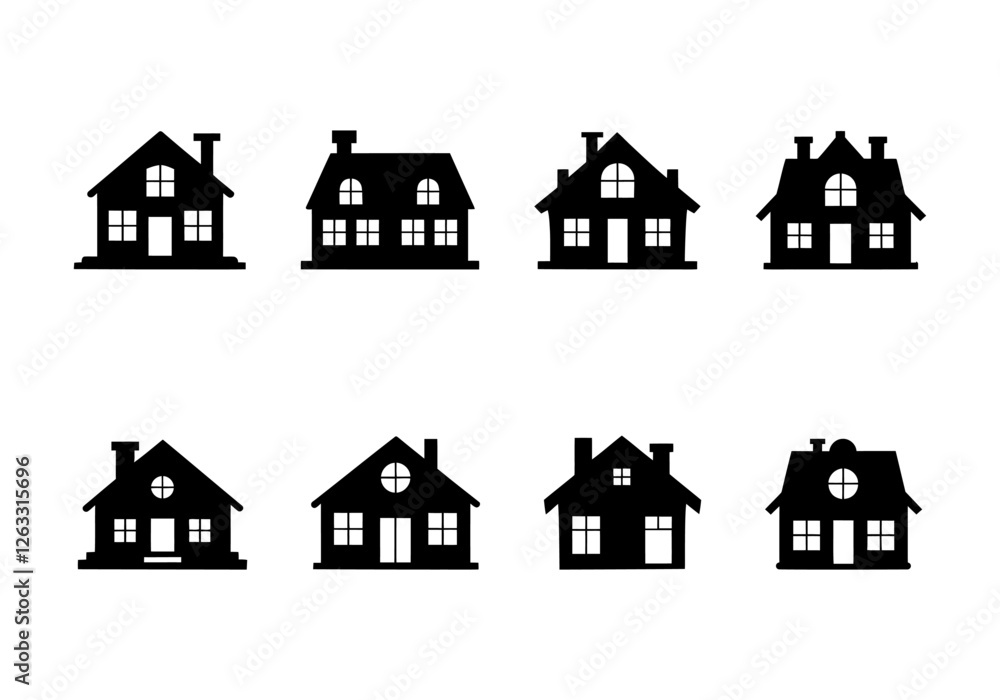 Collection of Simple Black Silhouette House Icons Collection of Simple Black Silhouette House Icons