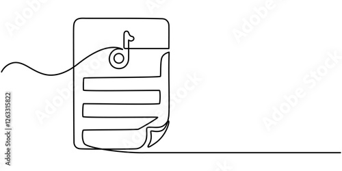document music icon continuous one line drawing, A single line drawing of a file with note symbol. Continuous line musical note icon. One line icon mp3. Vector illustration, A single line drawing pro.