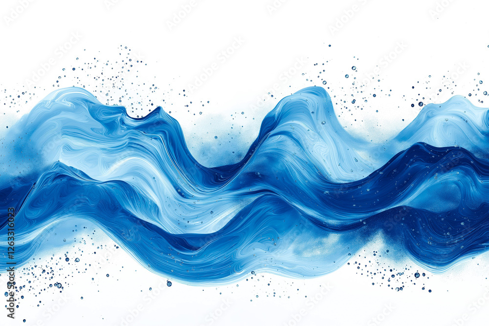Water splashes and drops isolated on white background. Abstract background with blue water wave Water splashes and drops isolated on white background. Abstract background with blue water wave
