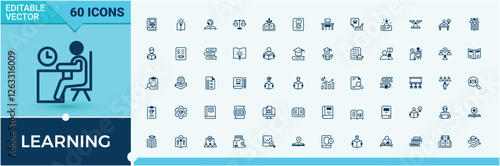Learning collection. Featuring student, web, learn, technology, board and more. Collection for mobile and web apps. Vector outline and solid icons collection.