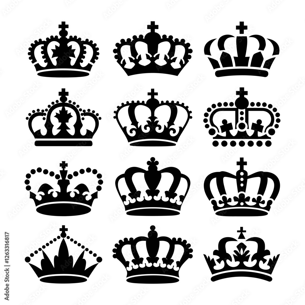 Elegant Black and White Crown Collection for Design Projects Elegant Black and White Crown Collection for Design Projects