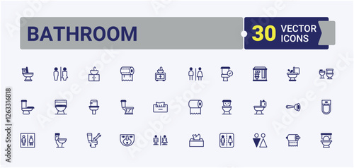 Bathroom collection. Contains related to wayfinding, washroom, silhouette, male, wash and more. Minimal icons. Editable vector outline and solid icons.