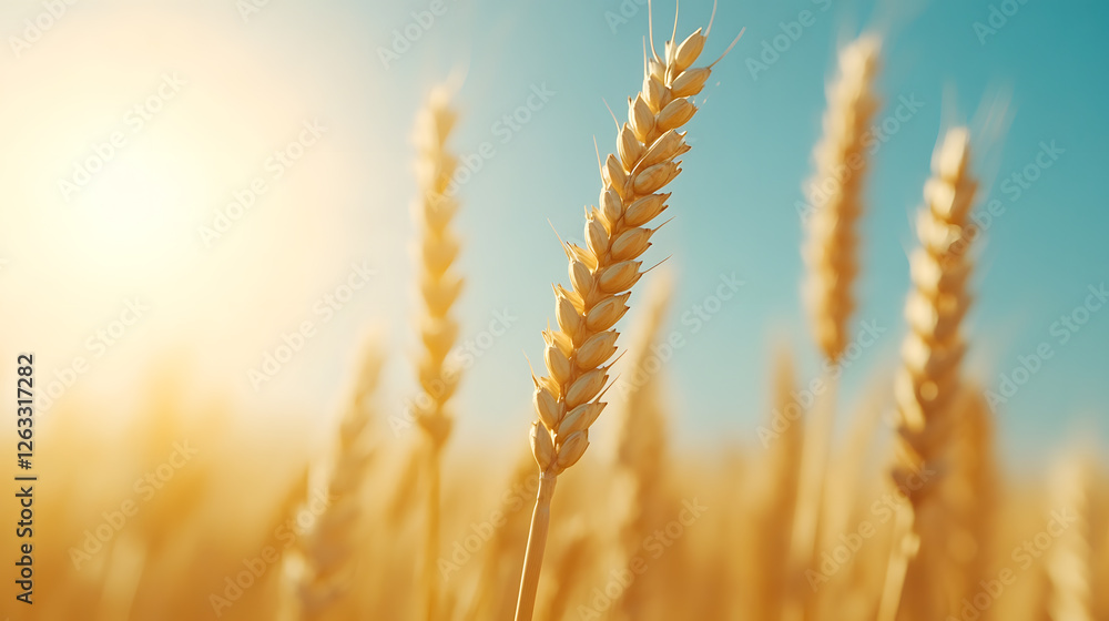 Golden wheat field against a clear blue sky, bathed in warm sunlight, showcasing the beauty of agriculture and the abundance of nature. Golden wheat field against a clear blue sky, bathed in warm sunlight, showcasing the beauty of agriculture and the abundance of nature.