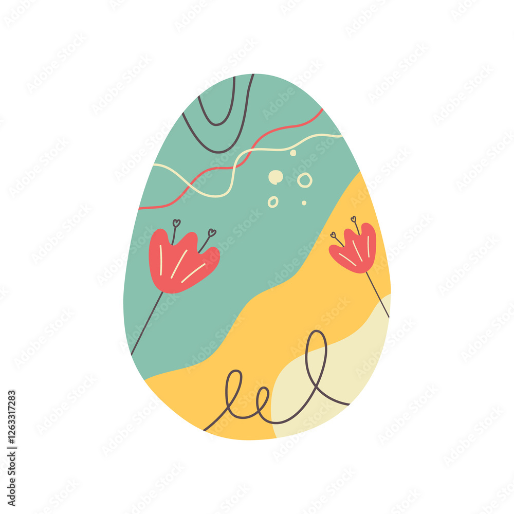 Easter egg design. Easter holiday egg hunt in colorful flat style with tulips. Art deco decoration. Stock illustration clipart Easter egg design. Easter holiday egg hunt in colorful flat style with tulips. Art deco decoration. Stock illustration clipart