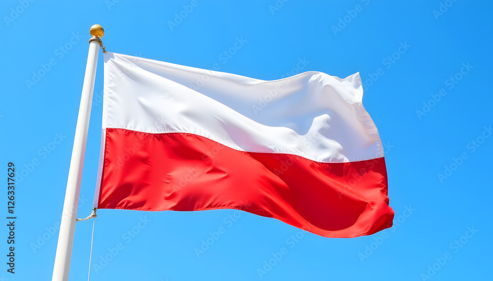 Naklejka premium Polish flag waving against clear blue sky