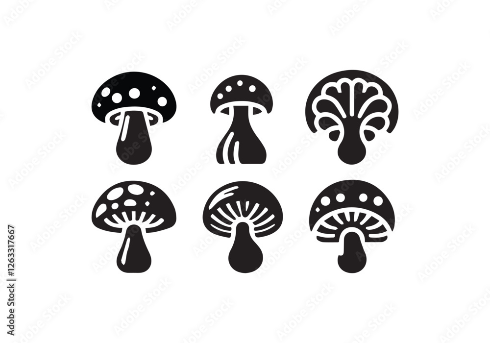 A black and white mushrooms vector illustration silhouette A black and white mushrooms vector illustration silhouette