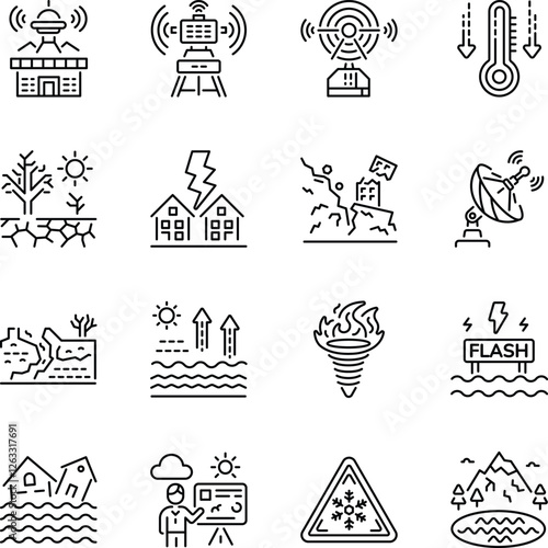 Set of Linear Style Weather Forecasting Icons 

