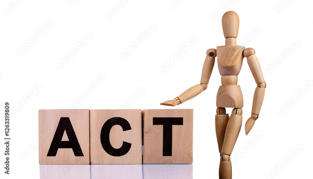 Wooden mannequin with the word Act isolated on white background. Perfect for motivation, action, and inspirational themes. Wooden mannequin with the word Act isolated on white background. Perfect for motivation, action, and inspirational themes.