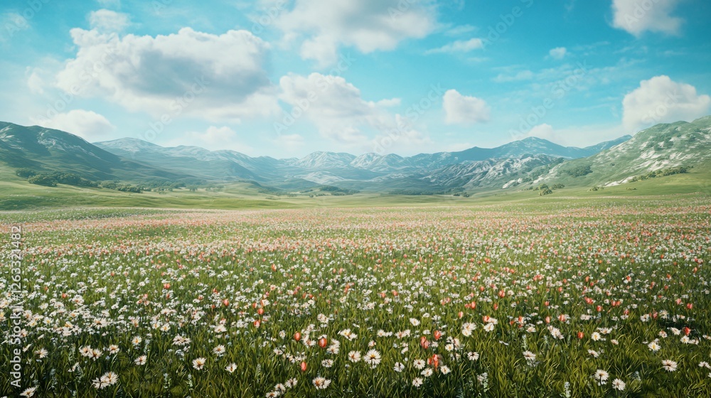 Wide Meadow Surrounded by Forest and Blue Sky Wide Meadow Surrounded by Forest and Blue Sky