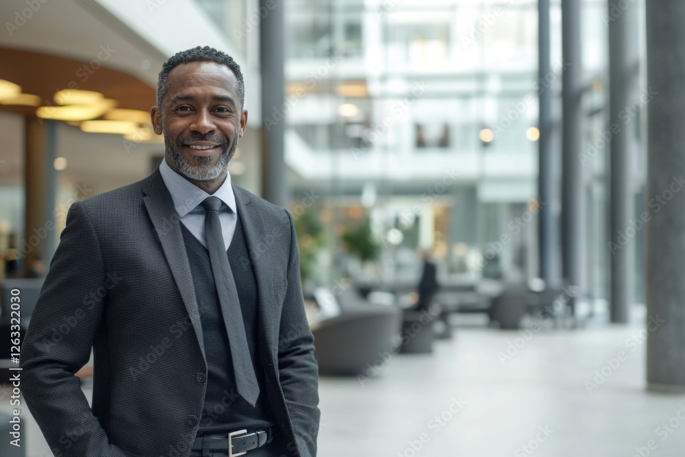 Fototapeta premium Man in Suit Standing in Lobby
