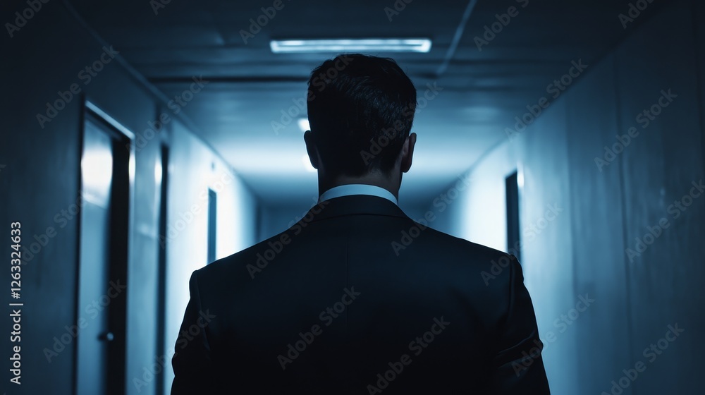 A man in a suit is walking down a hallway A man in a suit is walking down a hallway