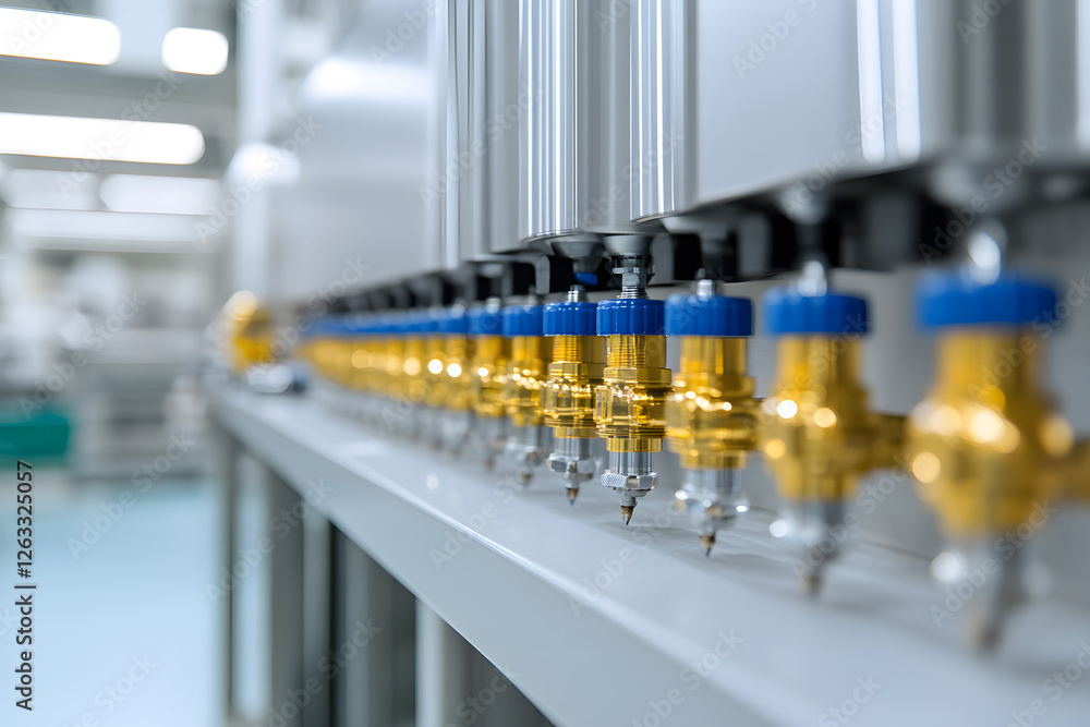 Automated dispensing system with multiple nozzles, used for precise applications in manufacturing or research, showcasing automation in a controlled environment. Automated dispensing system with multiple nozzles, used for precise applications in manufacturing or research, showcasing automation in a controlled environment.