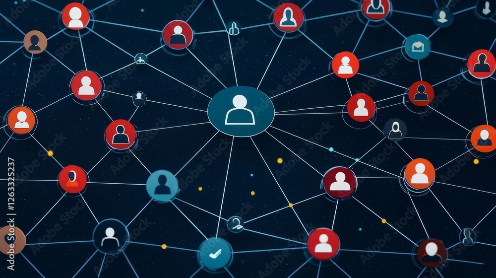 Digital network of connected individuals in an online environment.