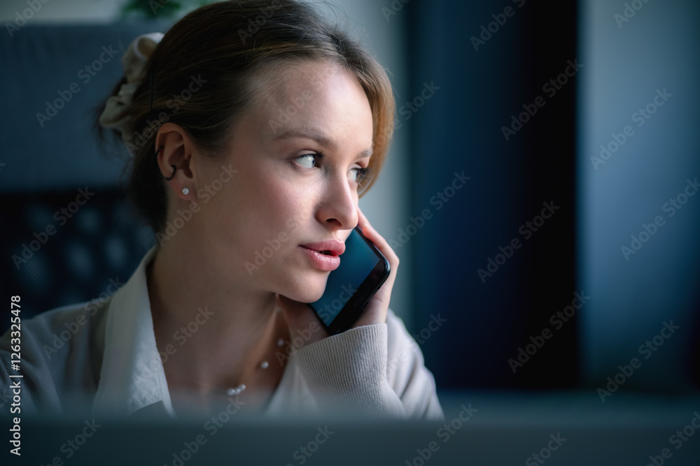 Businesswoman using smartphone for business negotiation