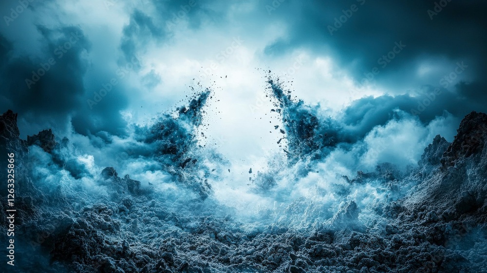 Churning waves of silence over misty landscapes abstract art dramatic environment captivating viewpoint surreal concept Churning waves of silence over misty landscapes abstract art dramatic environment captivating viewpoint surreal concept